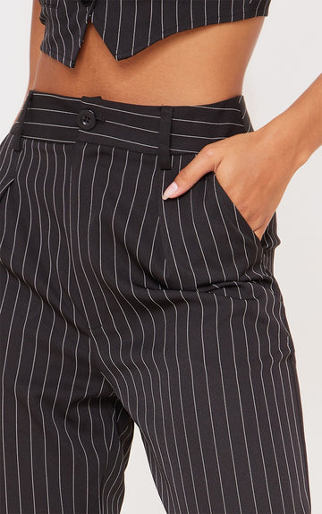 High-waisted handmade straight leg pants - black pinstripe
