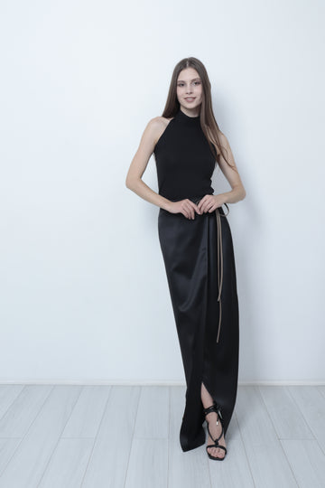 Satin maxi wrap skirt black - LIMITED