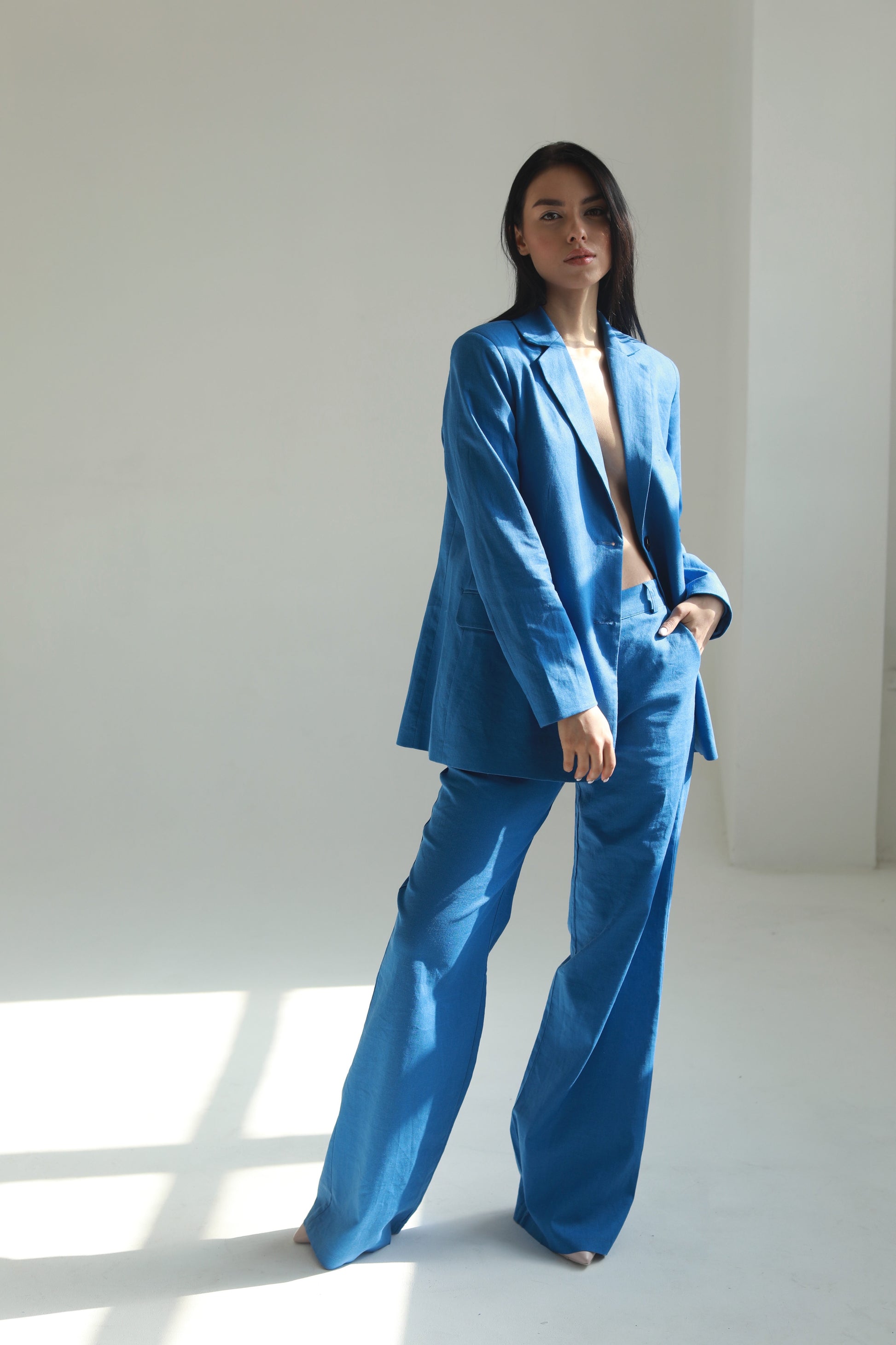 Handmade blue linen blazer - AIYM Timeless Fashion