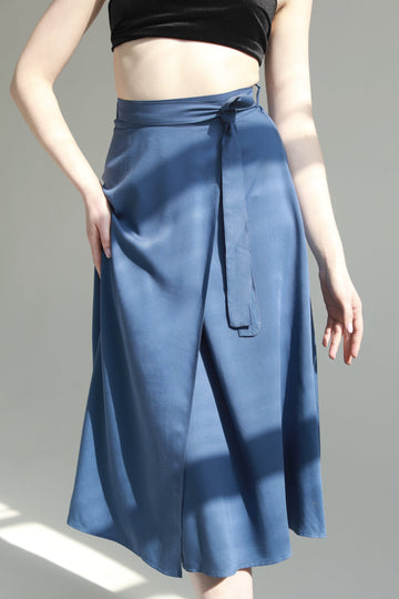 Sustainable handmade midi wrap skirt blue