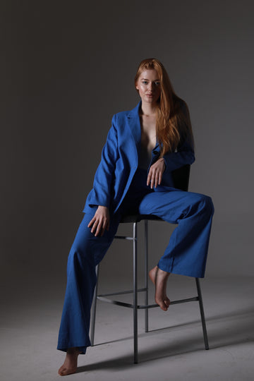 Handmade sustainable linen blazer blue