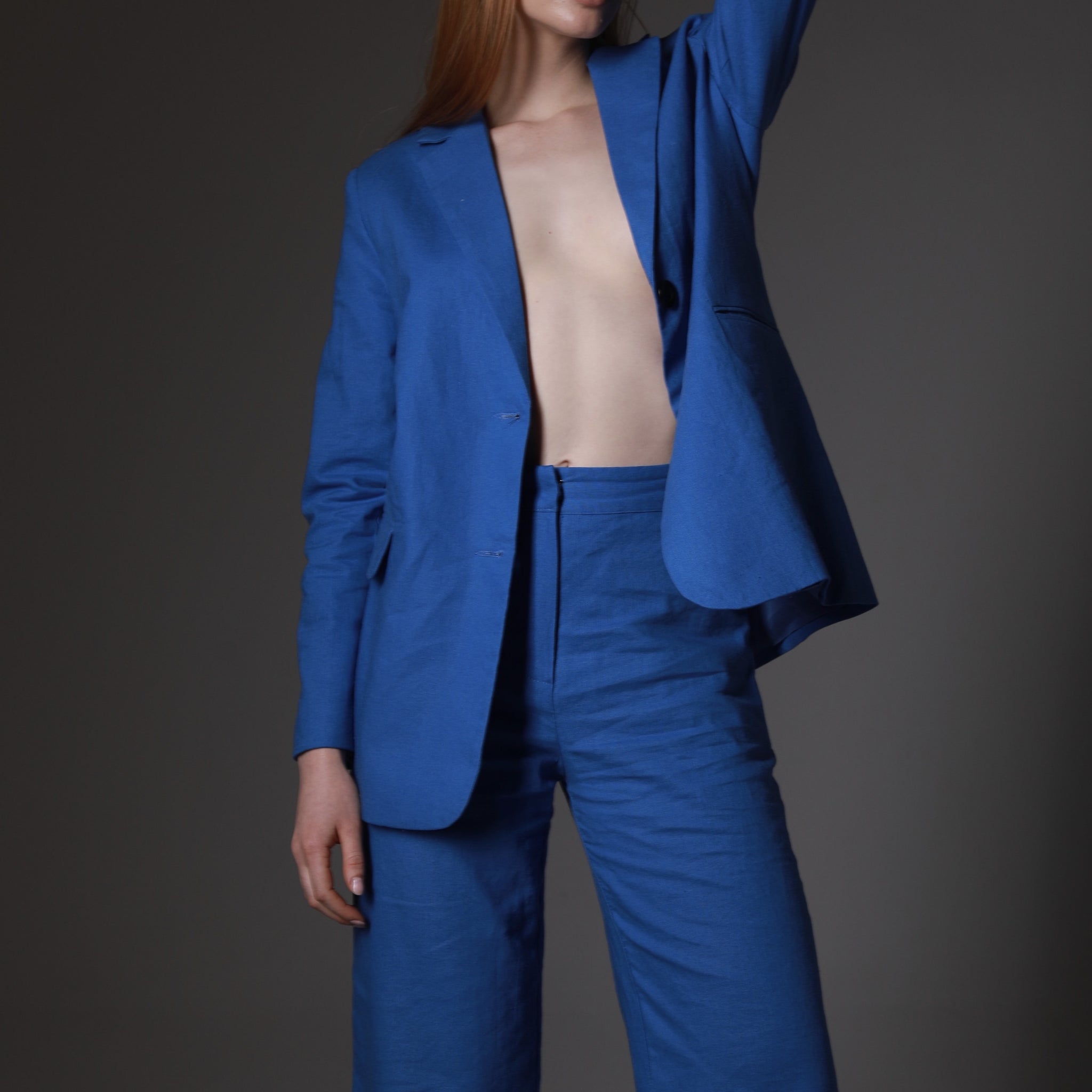 Handmade blue linen blazer - AIYM Timeless Fashion