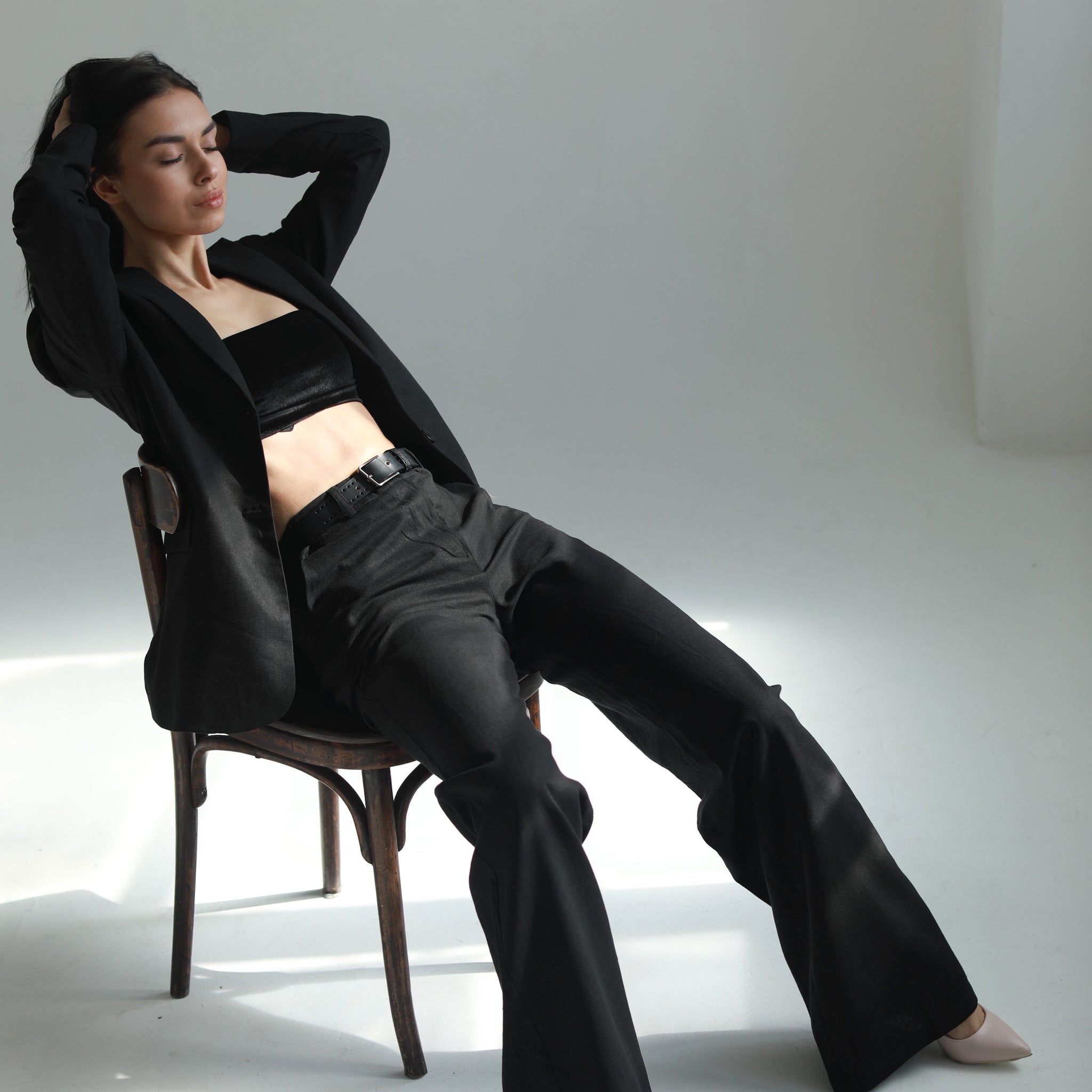 Handmade wide leg linen pants black