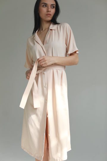 Sustainable handmade button up midi dress delicate pink