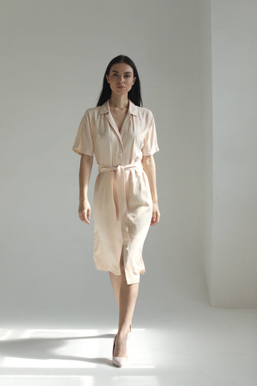 Sustainable handmade button up midi dress delicate pink