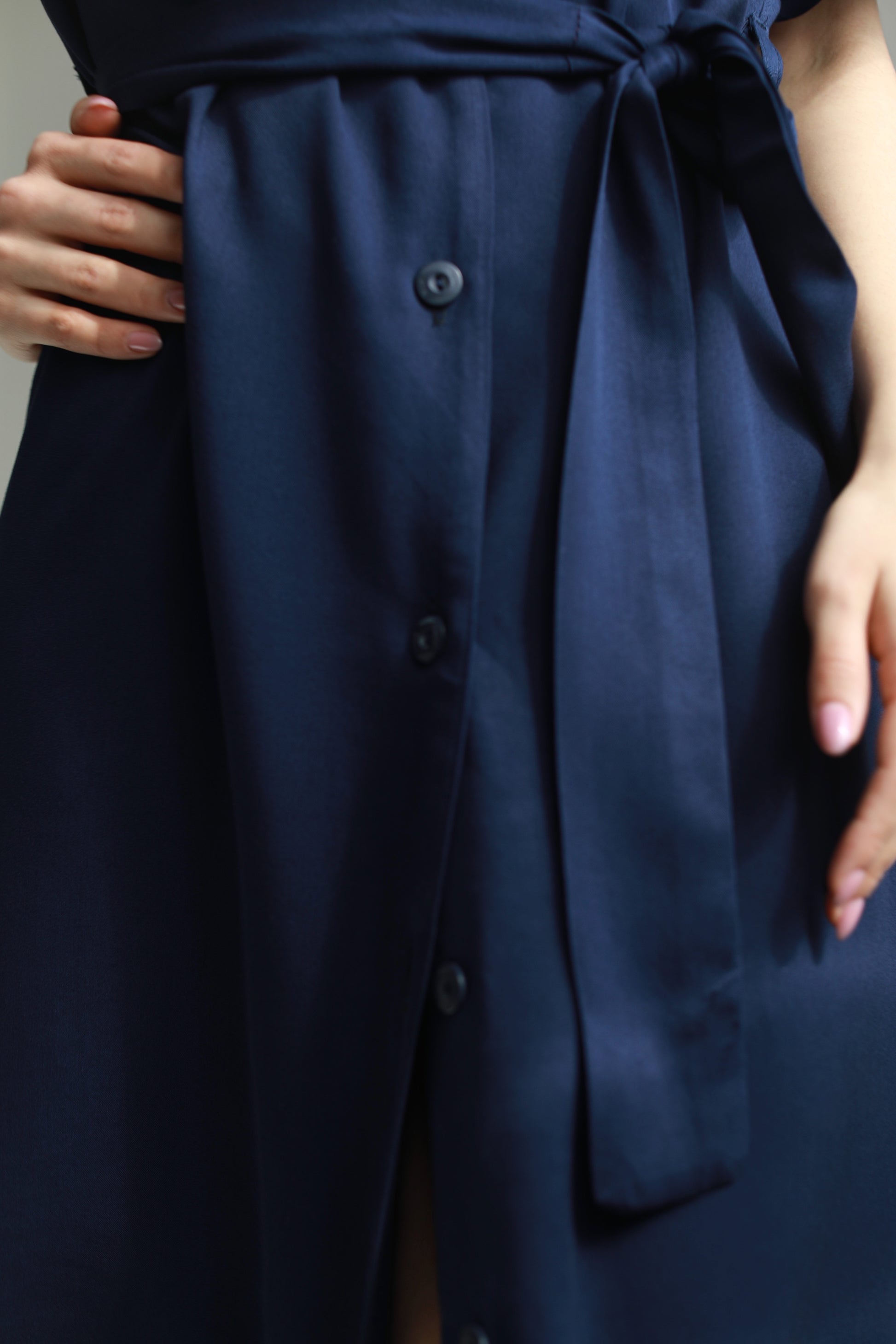 Sustainable handmade button up midi dress dark blue - AIYM Timeless Fashion