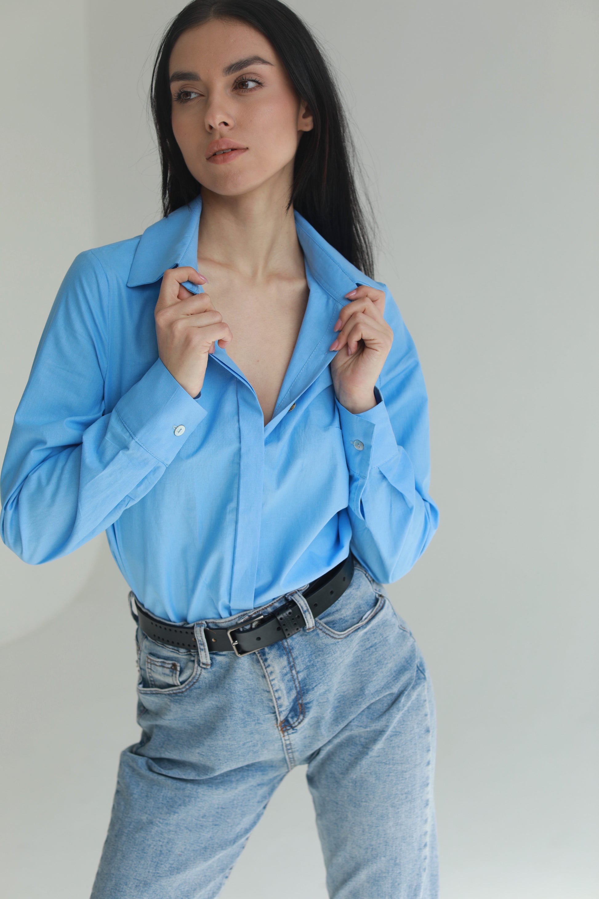 Handmade button up shirt organic cotton light blue - AIYM Timeless Fashion