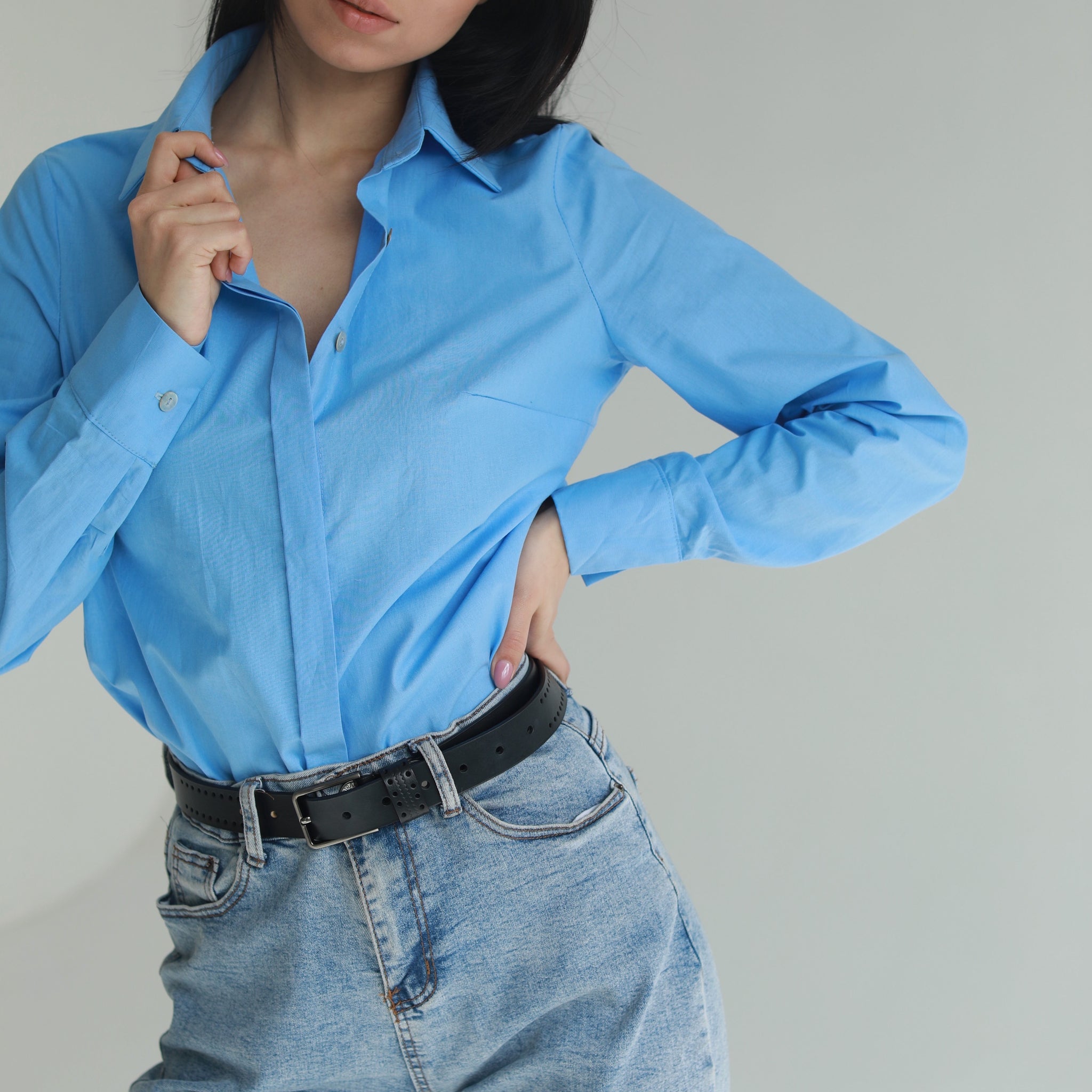 Handmade button up shirt organic cotton light blue - AIYM Timeless Fashion
