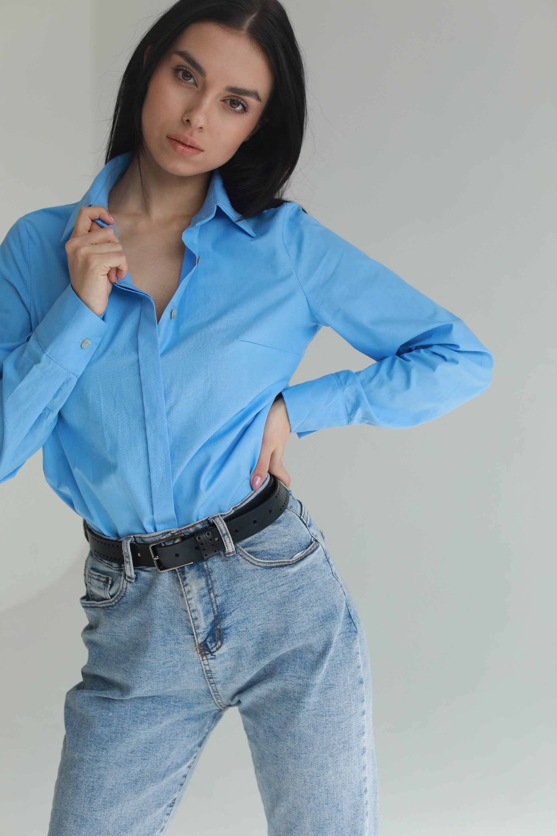 Handmade button up shirt organic cotton light blue - AIYM Timeless Fashion