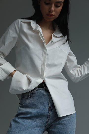 Handmade button up shirt organic cotton ivory-white - AIYM Timeless Fashion