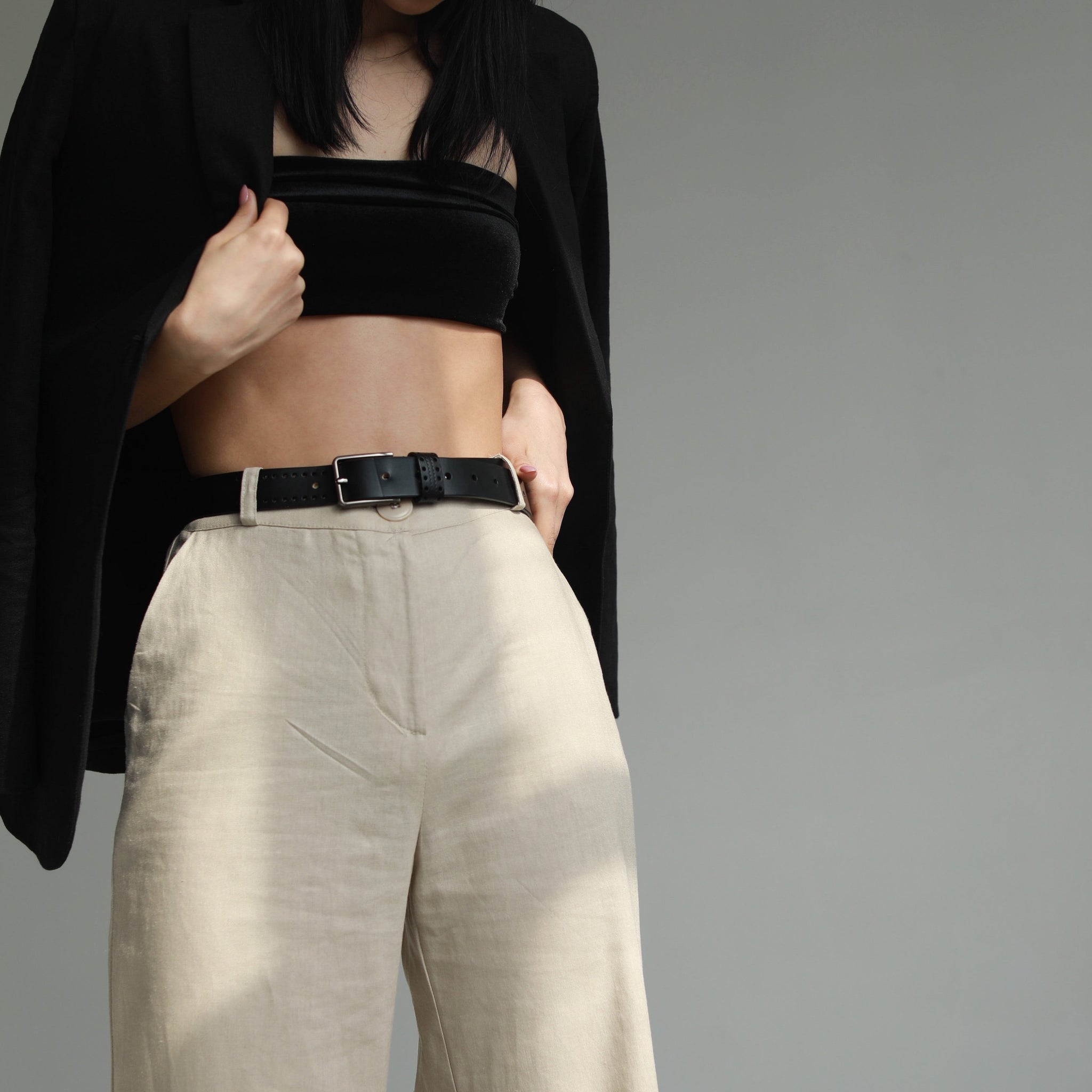 Handmade wide leg linen pants beige