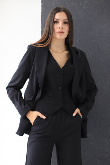 Classy pocketed suit vest black waistcoat