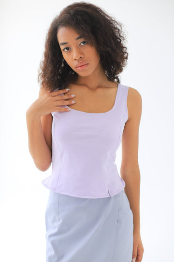 Basic top with corset details organic cotton lavender