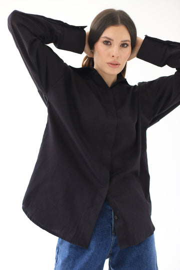 Handmade oversized blouse hidden button placket black
