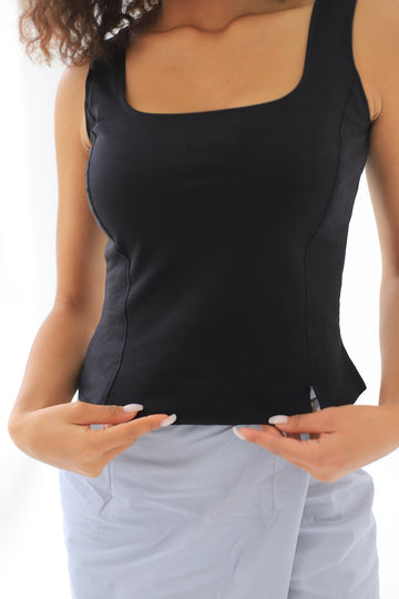 Basic top with corset details organic cotton black