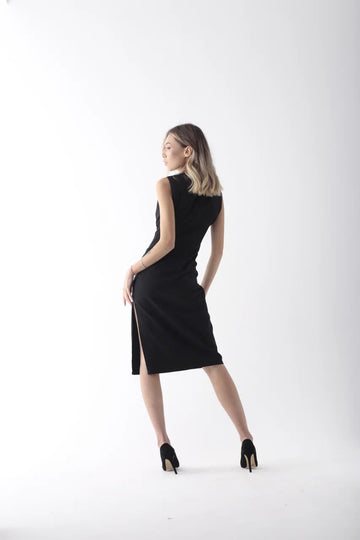 Timeless Black Midi Dress with Cut-Out Detail