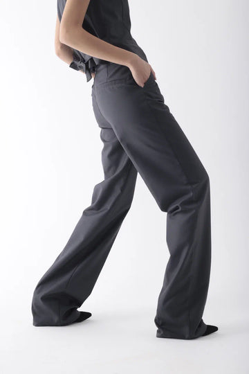 High-waisted straight leg pants anthracite grey - handmade